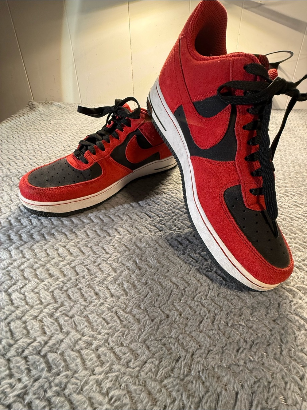 Nike Air Force 1 Red and Black Suede Low-Top Sneakers